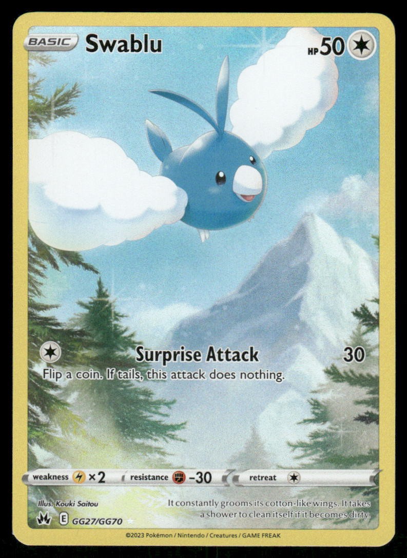 Pokemon Cards Swablu GG27/GG70 Crown Zenith Galarian Gallery Holo NM0