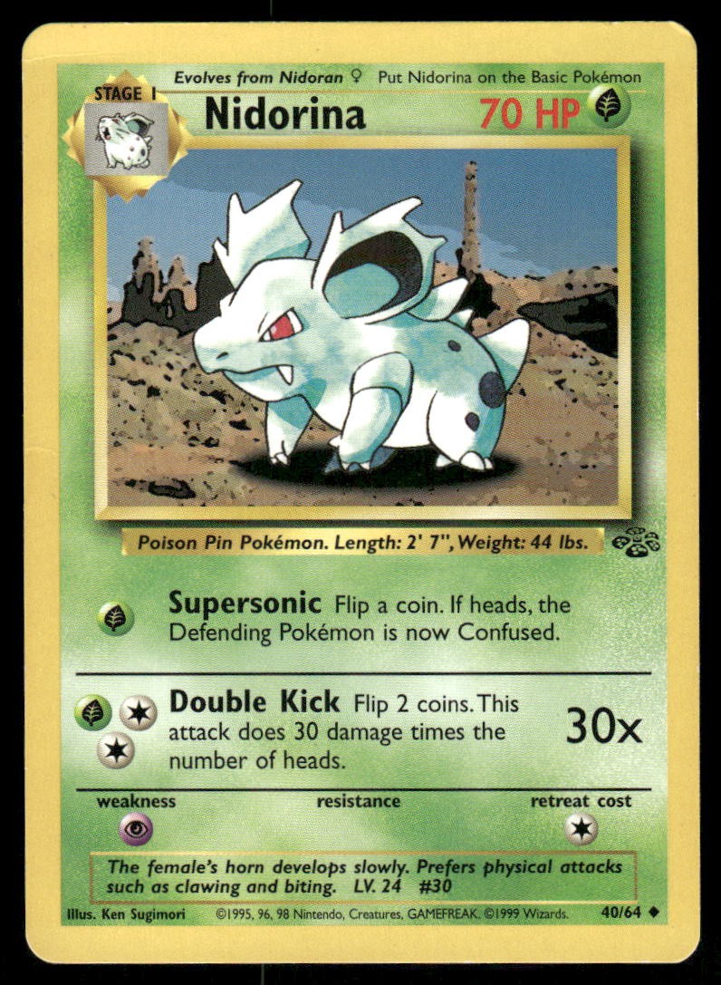Pokemon Cards Nidorina 40/64 UNLIMITED Jungle WOTC Uncommon MP0