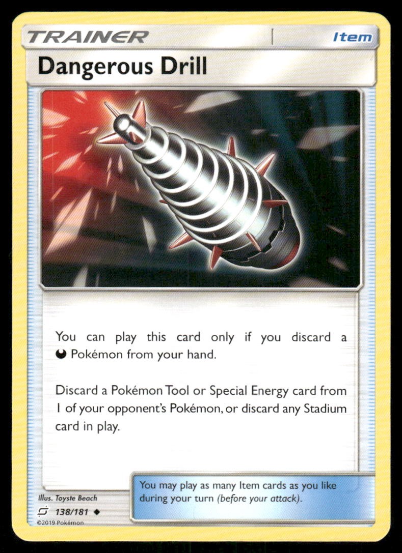 Pokemon Cards Dangerous Drill 138/181 Team Up Sun & Moon Uncommon NM0