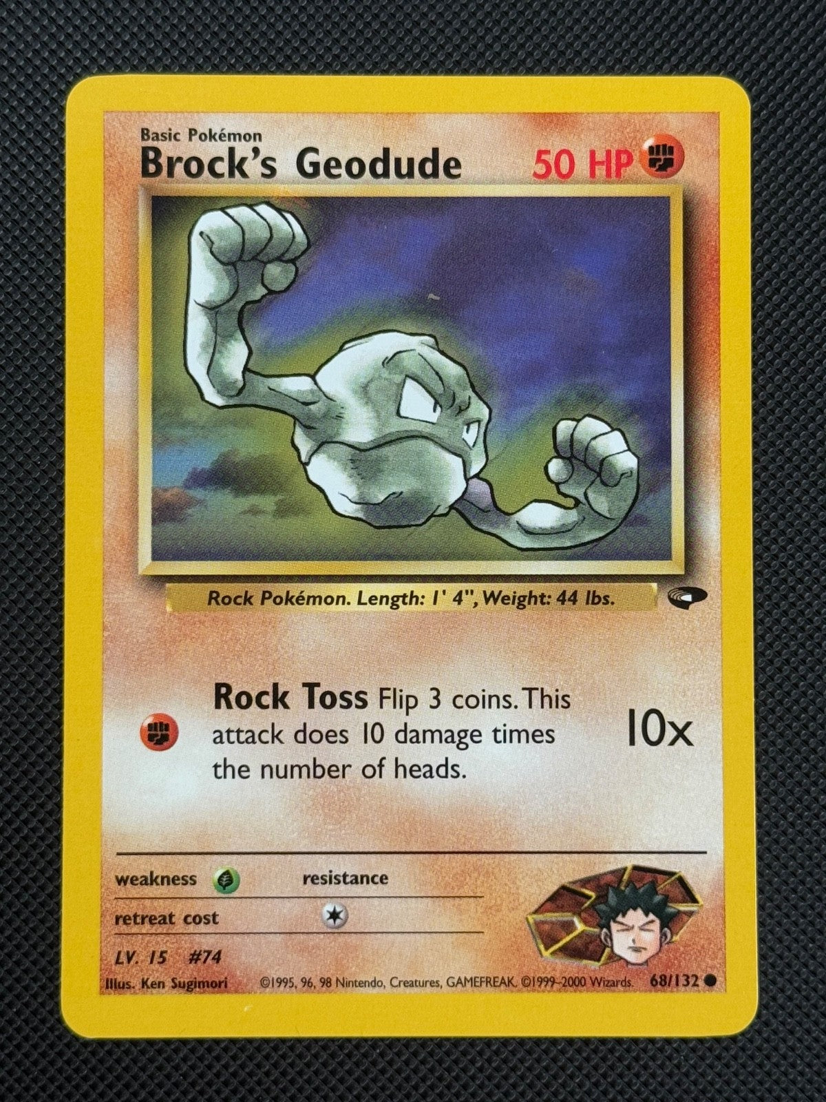 Brock's Geodude 68/132 REGULAR Pokémon Card WOTC Gym Challenge Common0