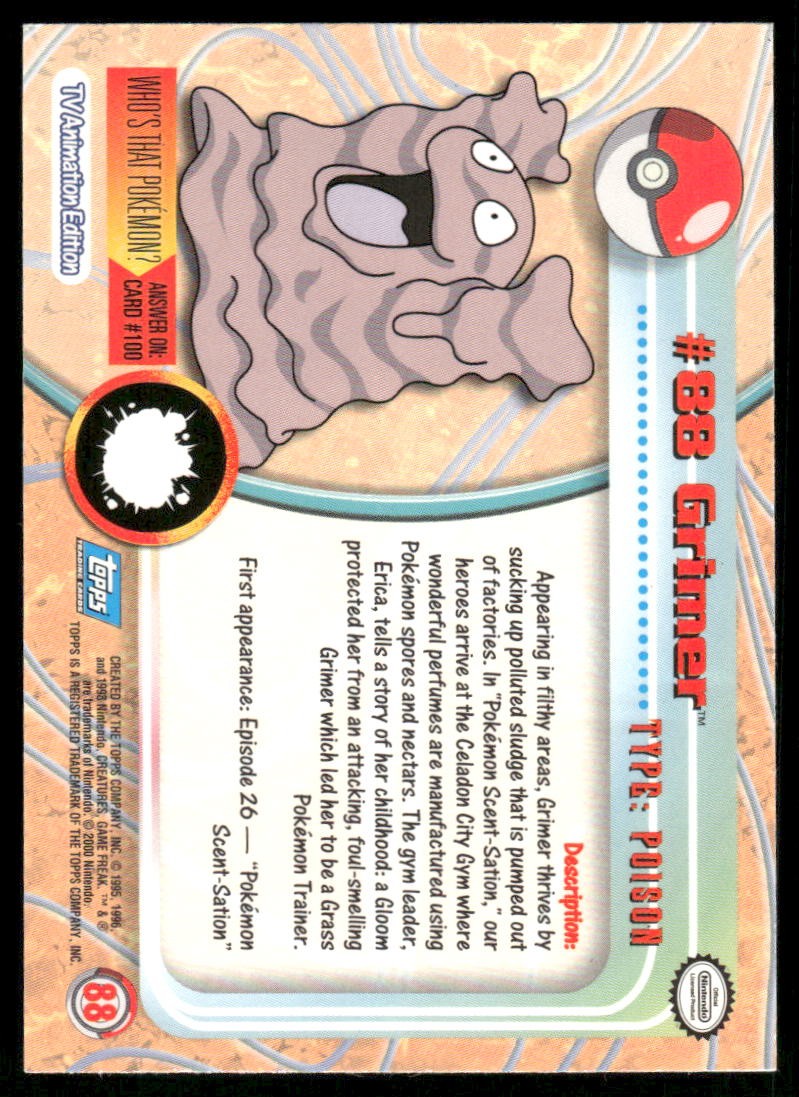 Pokemon Cards Grimer #88 Topps Trading Cards HOLO Series 2 LP1