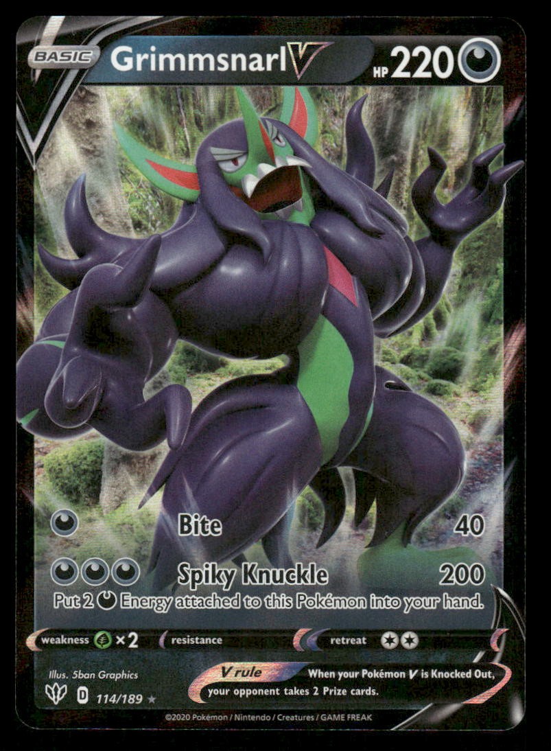 Pokemon Cards Grimmsnarl V 114/189 Darkness Ablaze Holo Rare V NM0