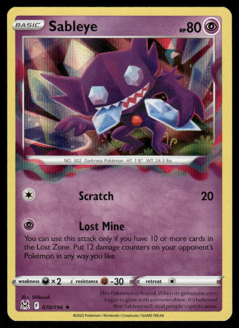 Pokemon Cards Sableye 070/196 Lost Origin Holo Rare NM0