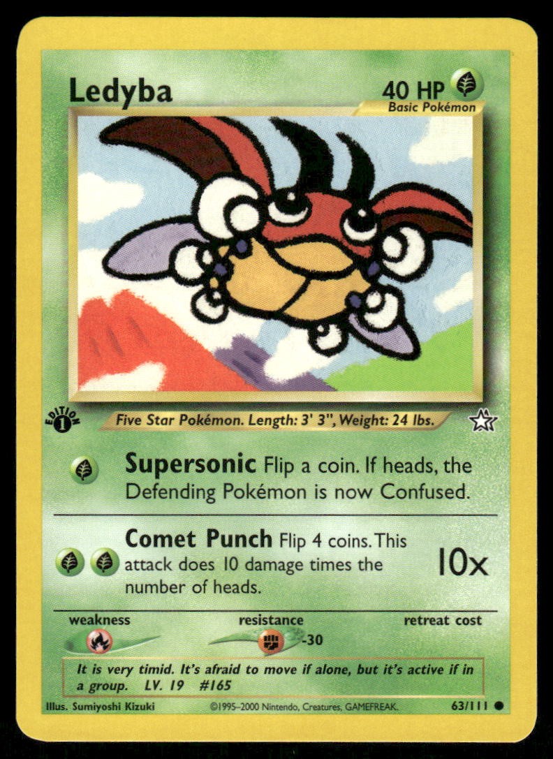 Pokemon Cards Ledyba 63/111 1ST EDITION Neo Genesis Common NM0