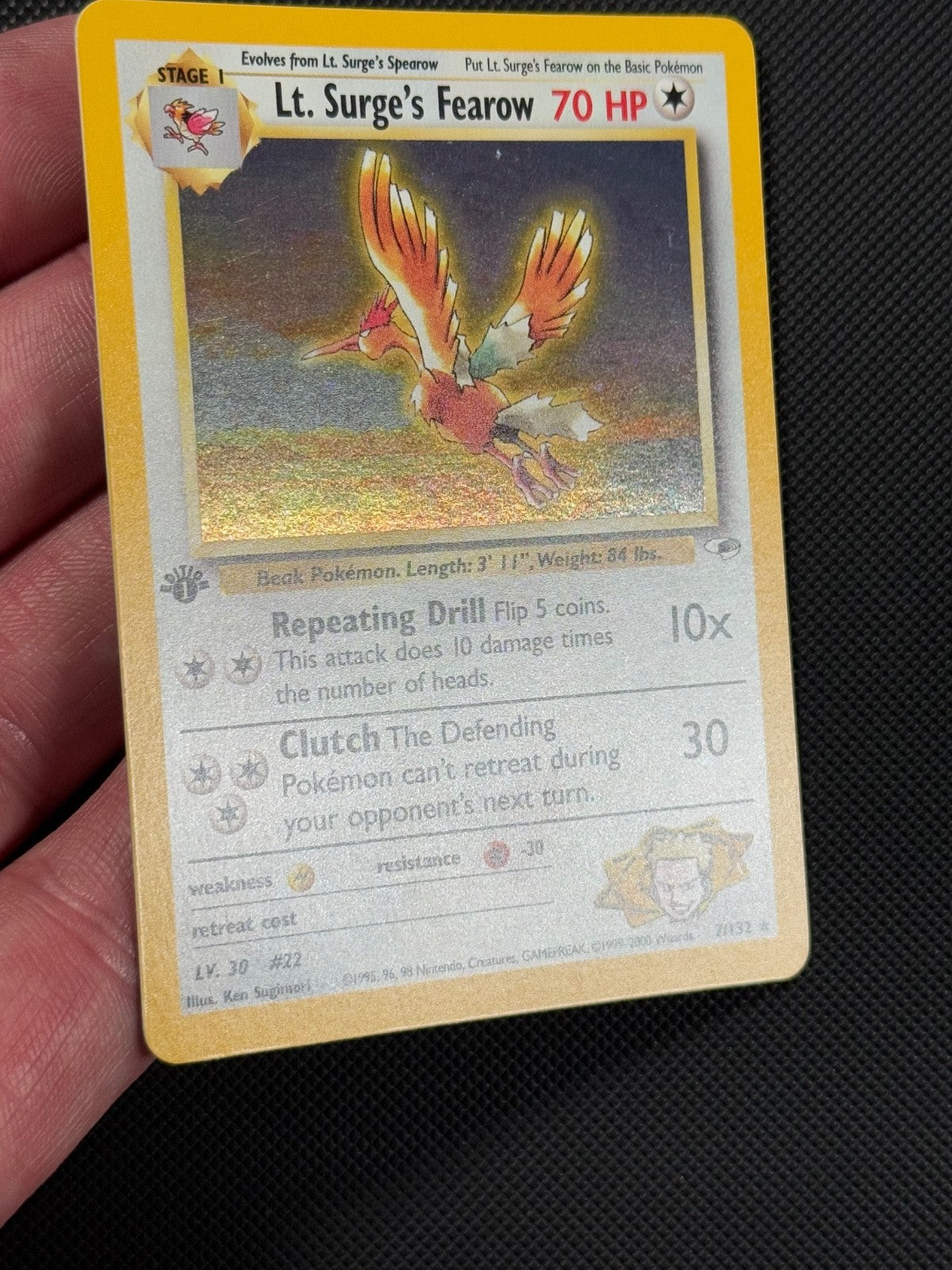 Pokémon Cards Lt. Surge's Fearow 7/132 1ST EDITION Gym Heroes WOTC Holo Rare3