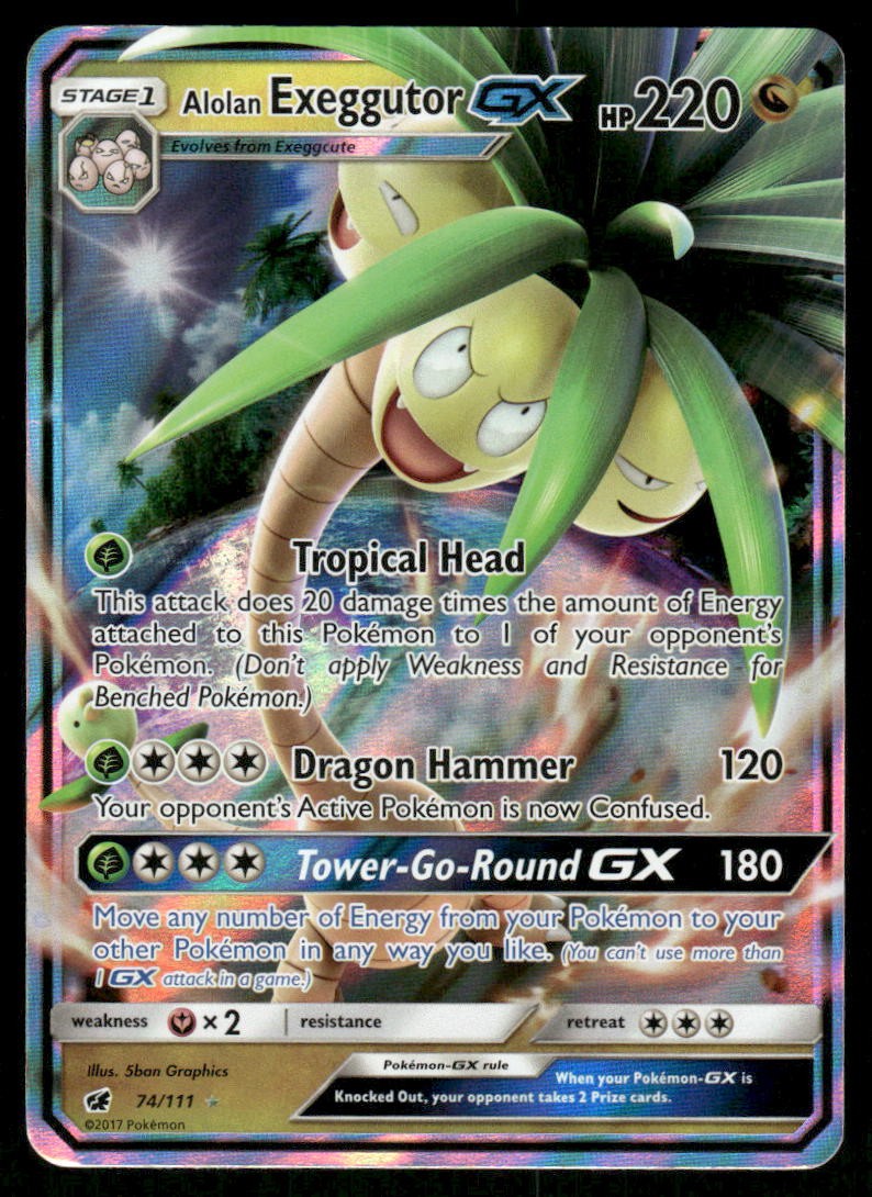Pokemon Cards Alolan Exeggutor GX 74/111 Crimson Invasion Holo Rare GX NM0