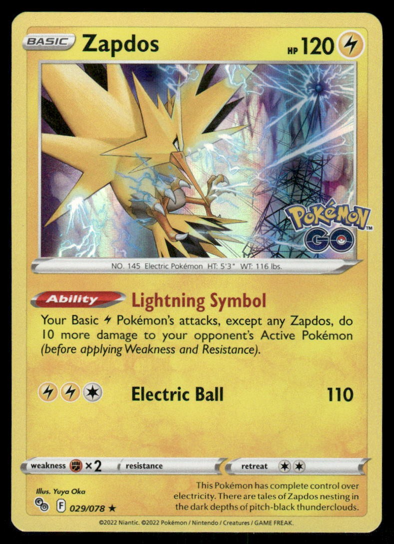 Pokemon Cards Zapdos 029/078 Pokemon GO Holo Rare NM *10