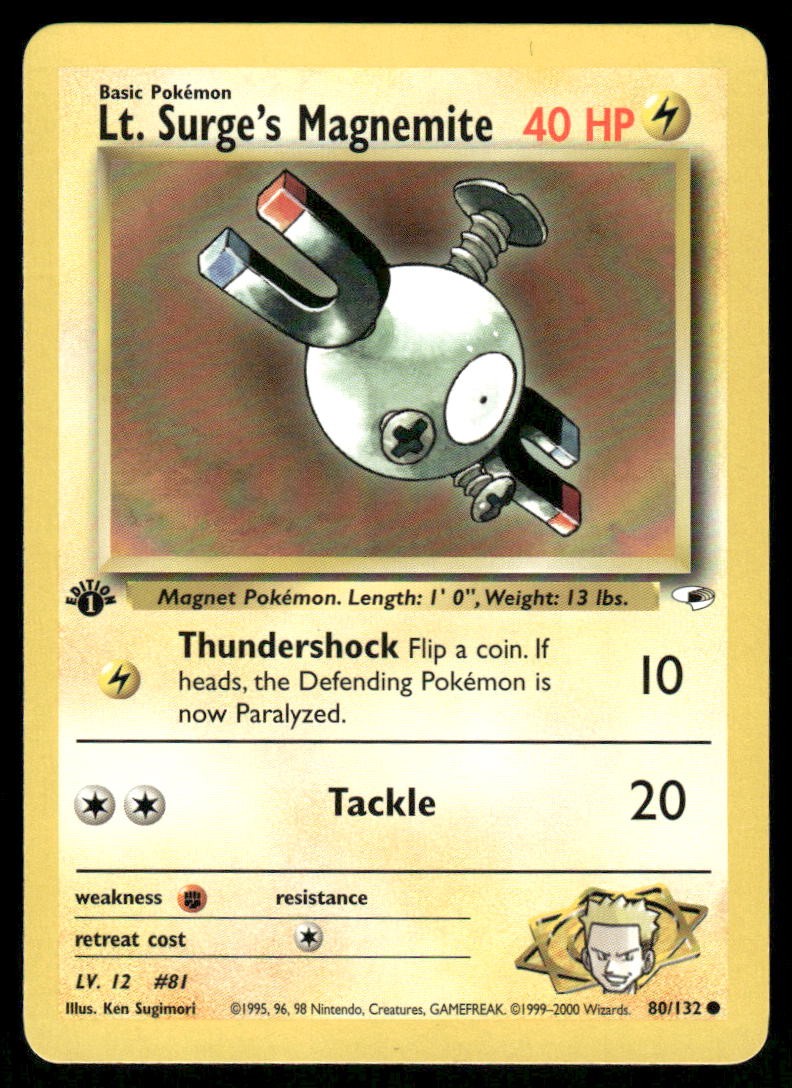 Pokemon Cards Lt. Surge's Magnemite 80/132 UNLIMITED Gym Heroes WOTC Common NM0