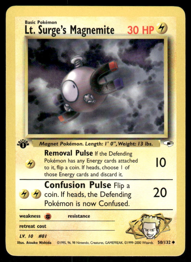 Pokemon Cards Lt. Surge's Magnemite 50/132 1ST EDITION Gym Heroes Uncommon NM0