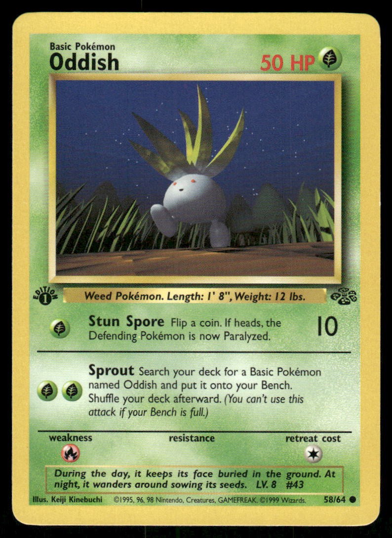 Pokemon Cards Oddish 58/64 1ST EDITION Jungle Common NM0