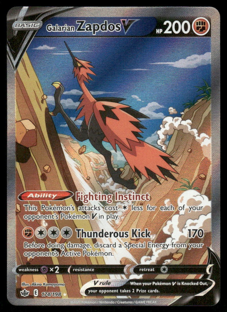Pokemon Cards Galarian Zapdos V 174/198 Chilling Reign Rare Ultra NM0