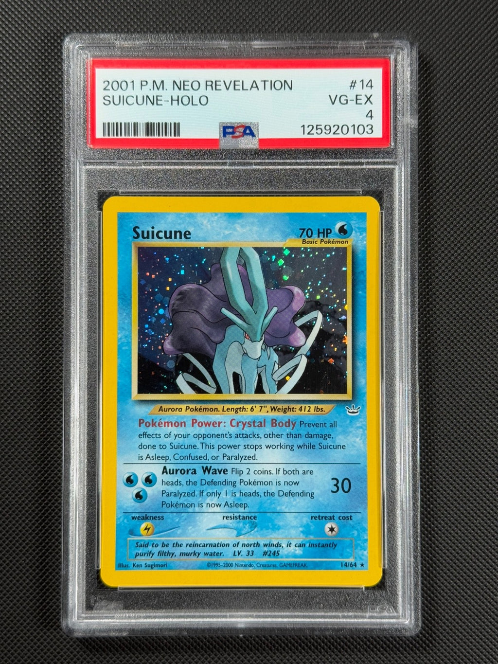PSA 4 Suicune 14/64 HOLO Pokémon Card WOTC Neo Revelation Rare VG-EX0