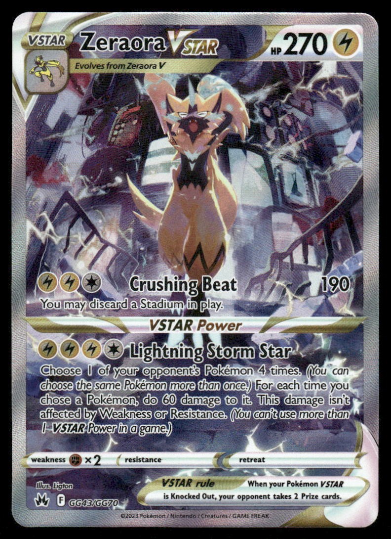 Pokemon Cards Zeraora VSTAR GG43/GG70 Crown Zenith Galarian Gallery Holo NM *30