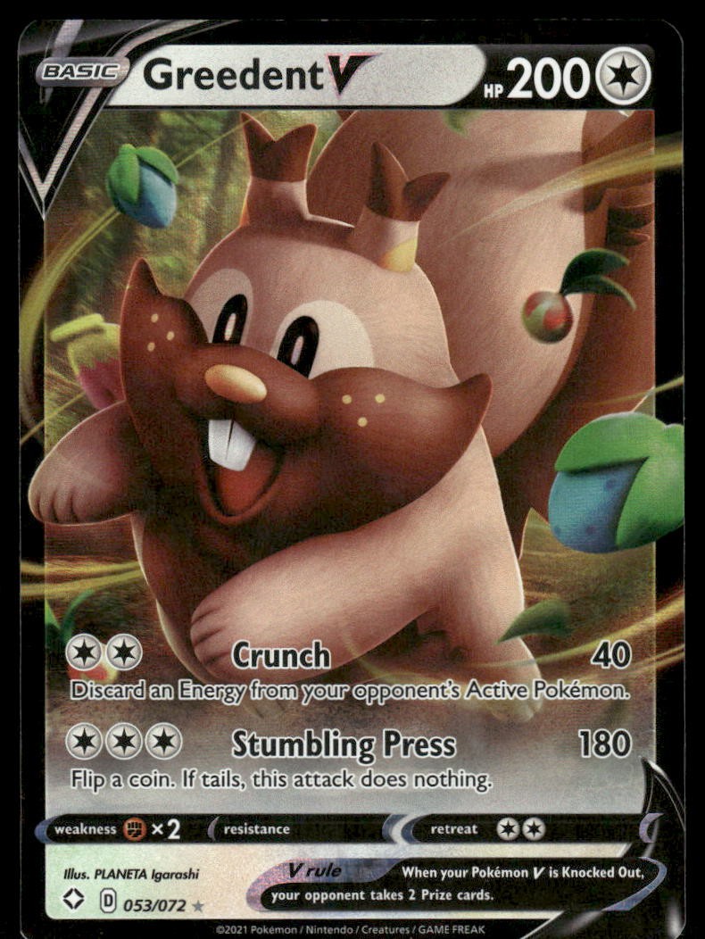 Pokemon Cards Greedent V 053/072 Shining Fates Holo Rare V NM0