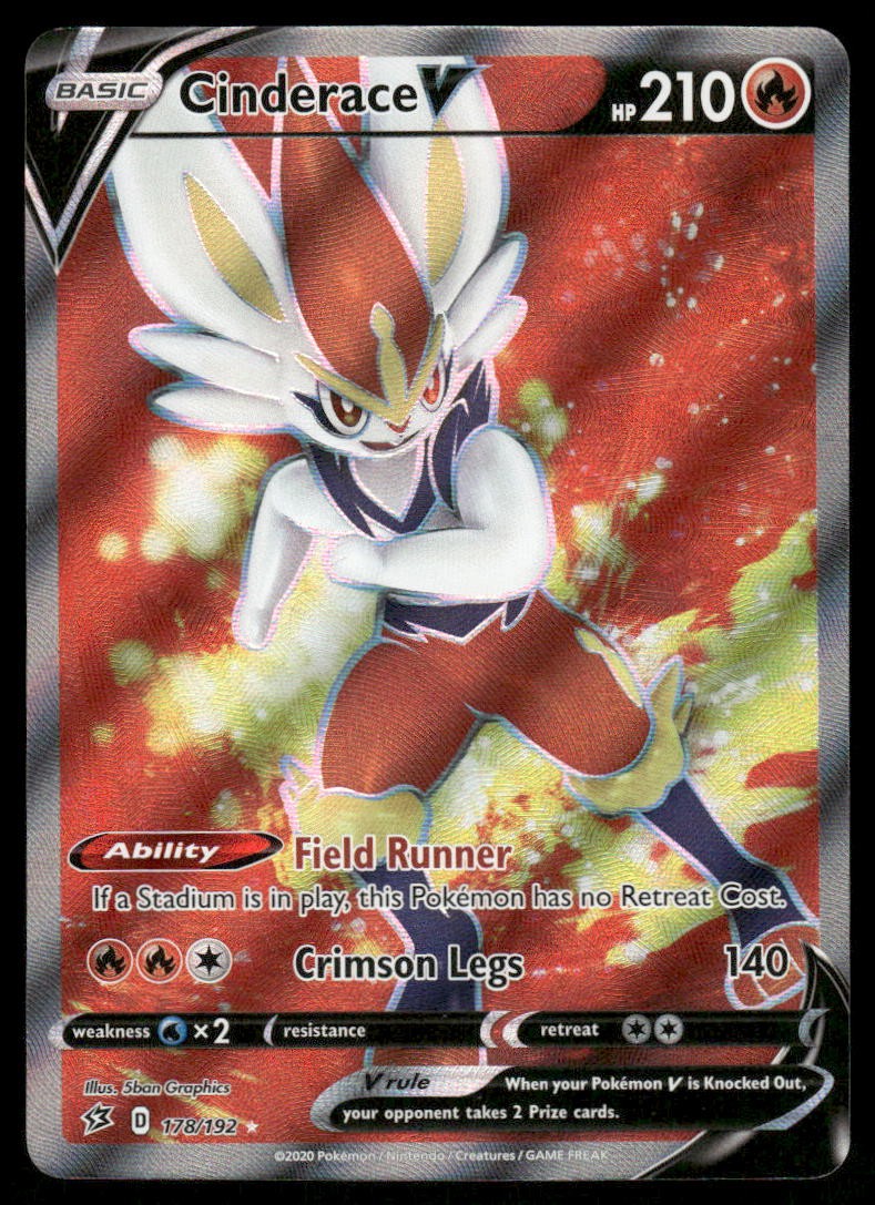 Pokemon Cards Cinderace V 178/192 Rebel Clash Rare Ultra NM0