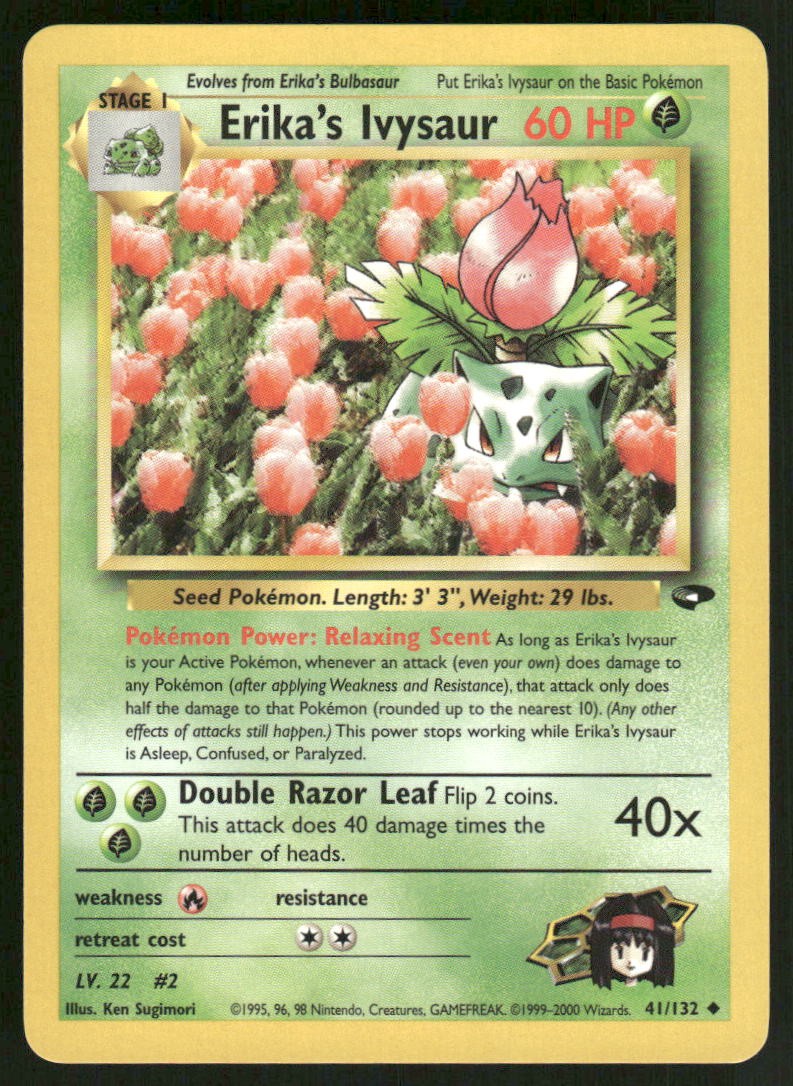 Pokemon Cards Erika's Ivysaur 41/132 UNLIMITED Gym Challenge WOTC Uncommon NM0