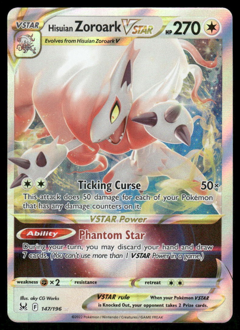 Pokemon Cards Hisuian Zoroark VSTAR 147/196 Lost Origin Holo Rare VSTAR NM *20
