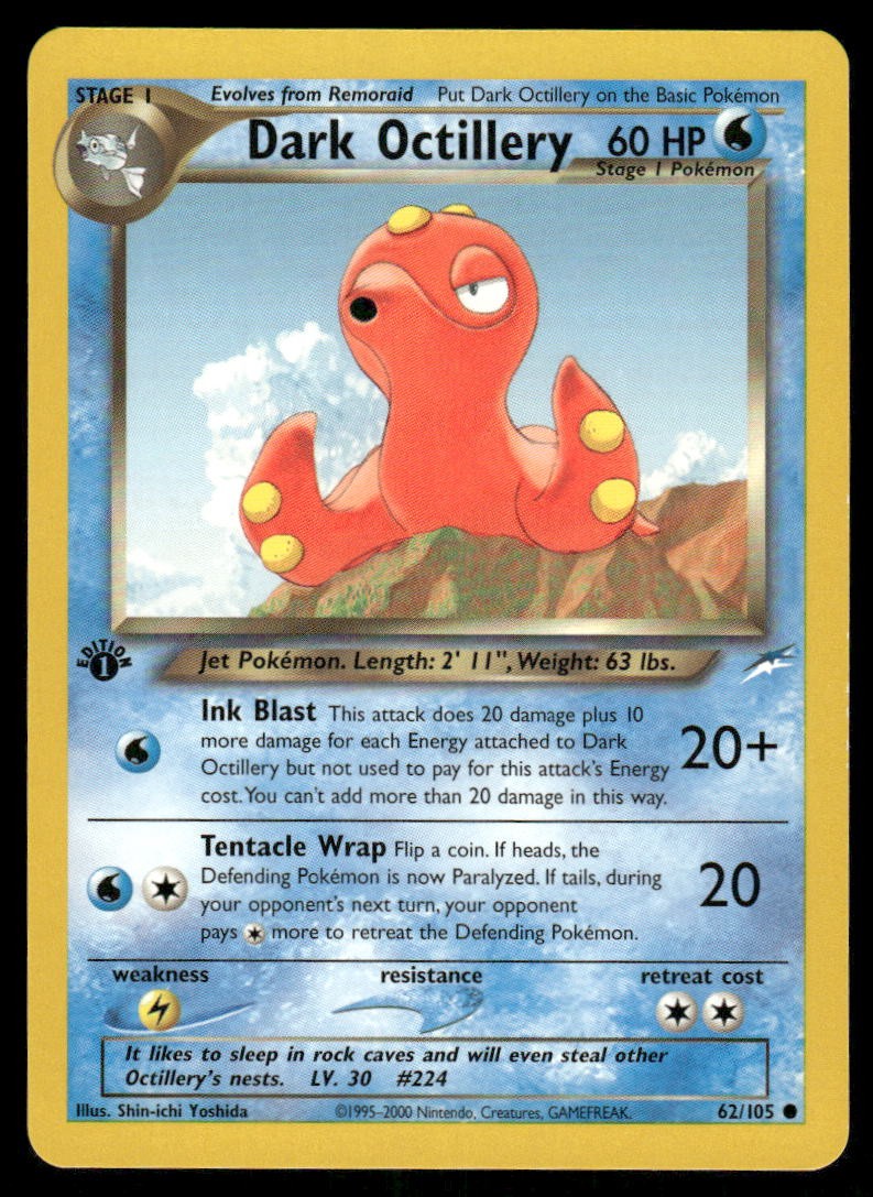 Pokemon Cards Dark Octillery 62/105 1ST EDITION Neo Destiny Common WOTC NM0