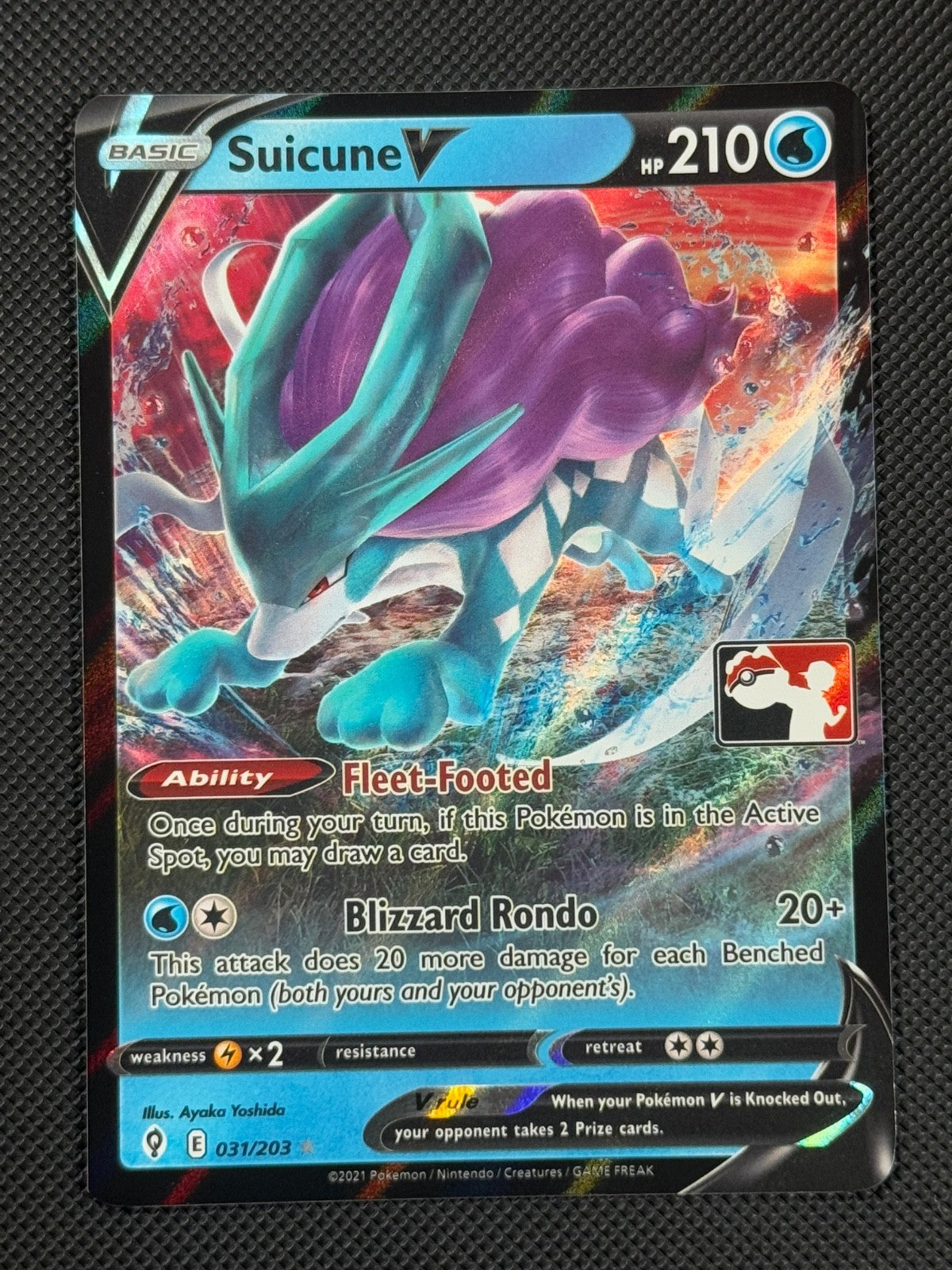 Suicune V 031/203 PRIZE PACK Pokémon Card Swsh07: Evolving Skies Holo0