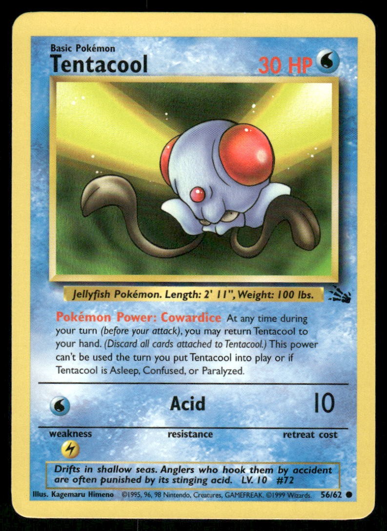 Pokemon Cards Tentacool 56/62 UNLIMITED Fossil WOTC Common LP0