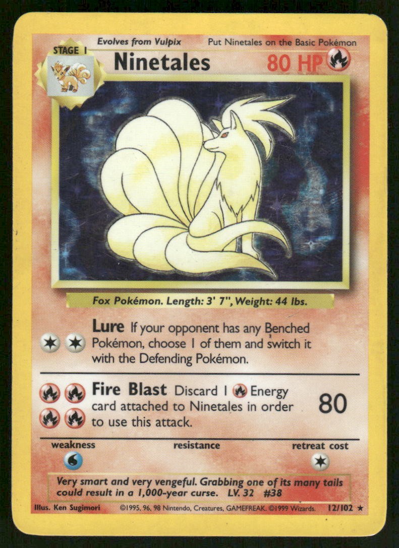 Pokemon Cards Ninetales 12/102 Base Set Rare HP0