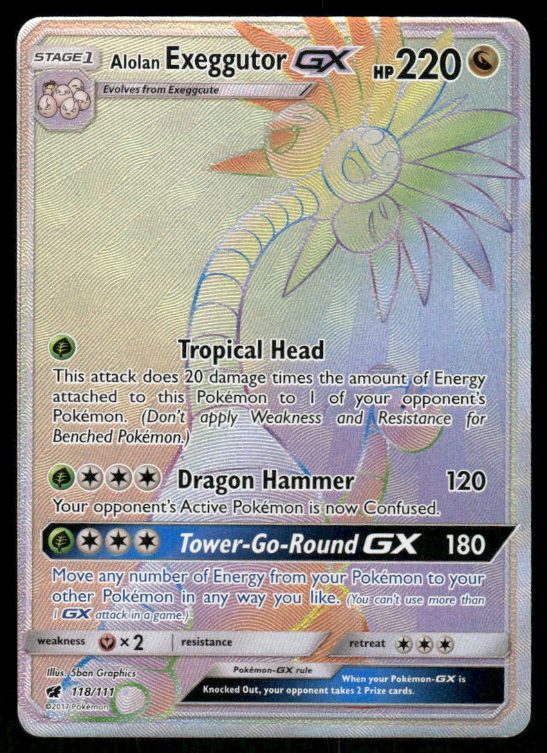 Pokemon Cards Alolan Exeggutor GX 118/111 Crimson Invasion Rare Rainbow LP0