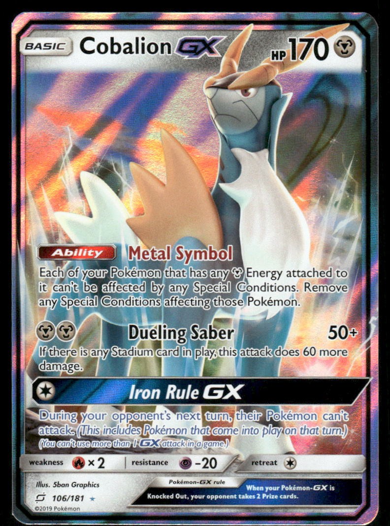 Pokemon Cards Cobalion GX 106/181 Team Up Holo Rare GX NM0