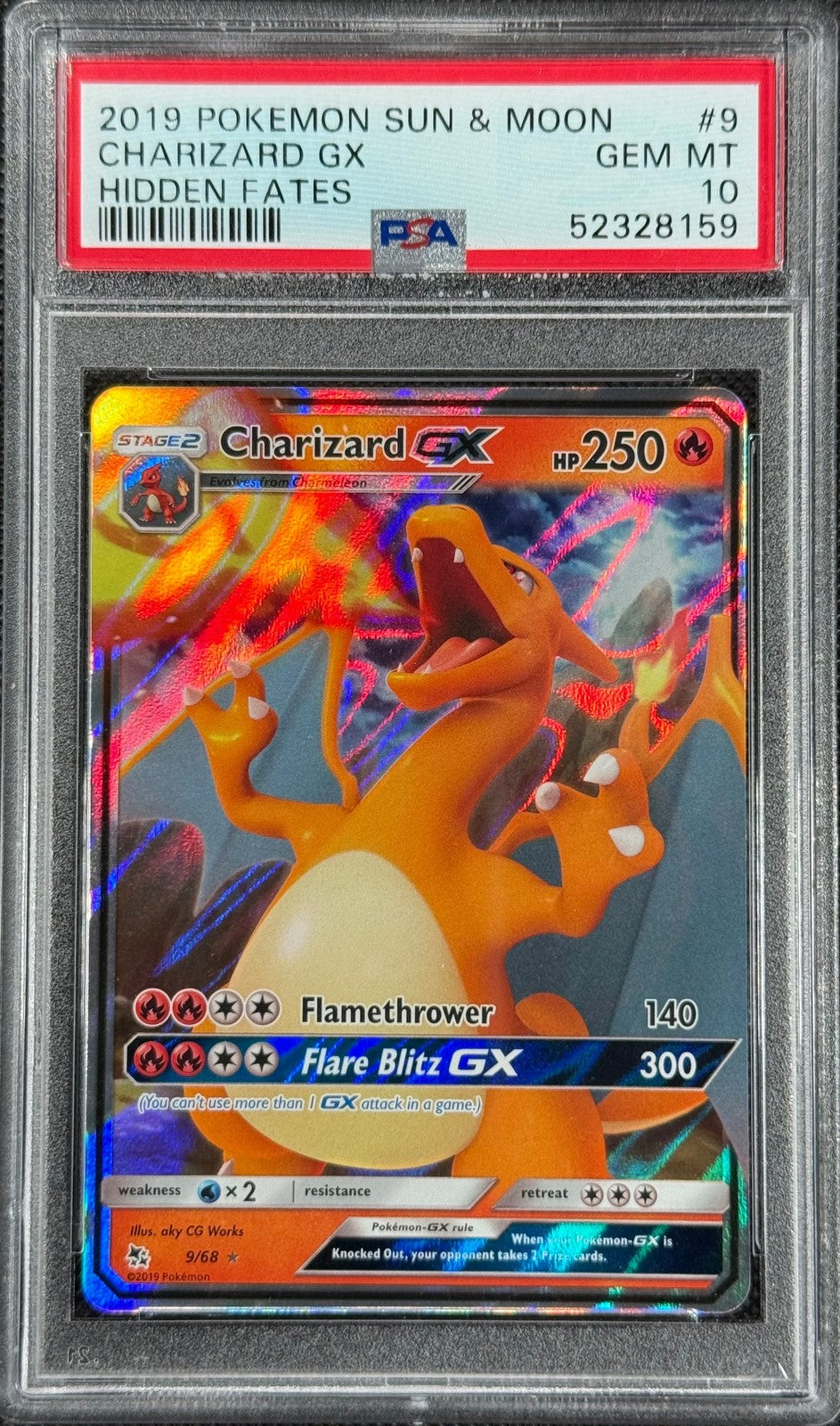 Pokemon Card Charizard Gx 9/68 Holo Hidden Fates PSA 100