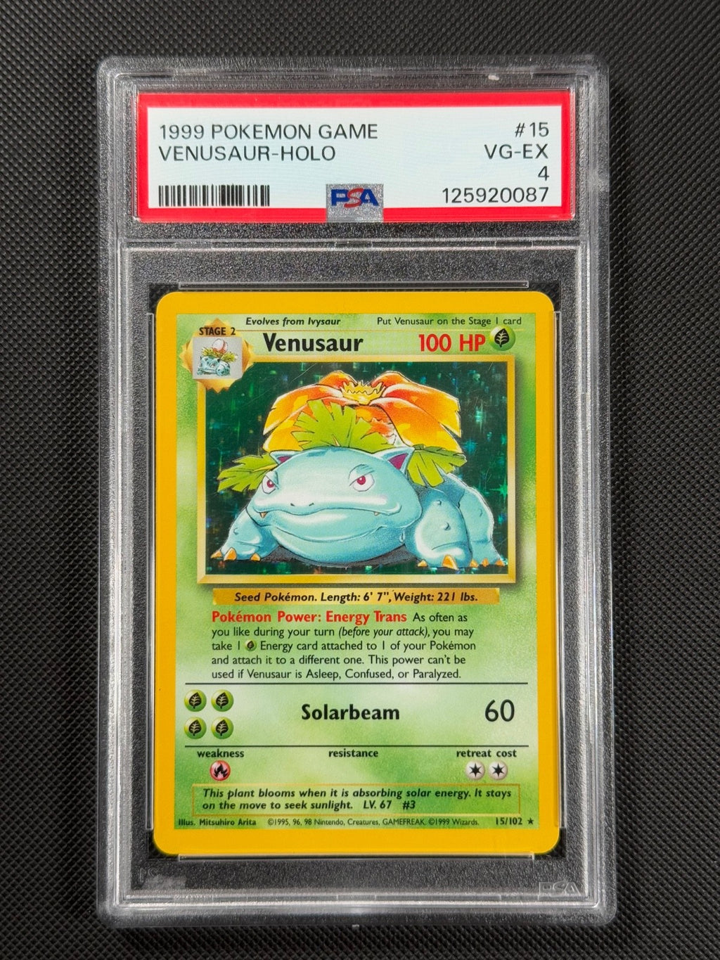 PSA 4 Venusaur 15/102 HOLO Pokémon Card WOTC Base Set Rare Holo VG-EX0