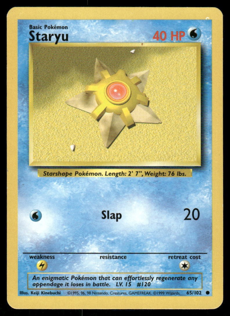 Pokemon Cards Staryu 65/102 UNLIMITED Base Set WOTC Common LP0