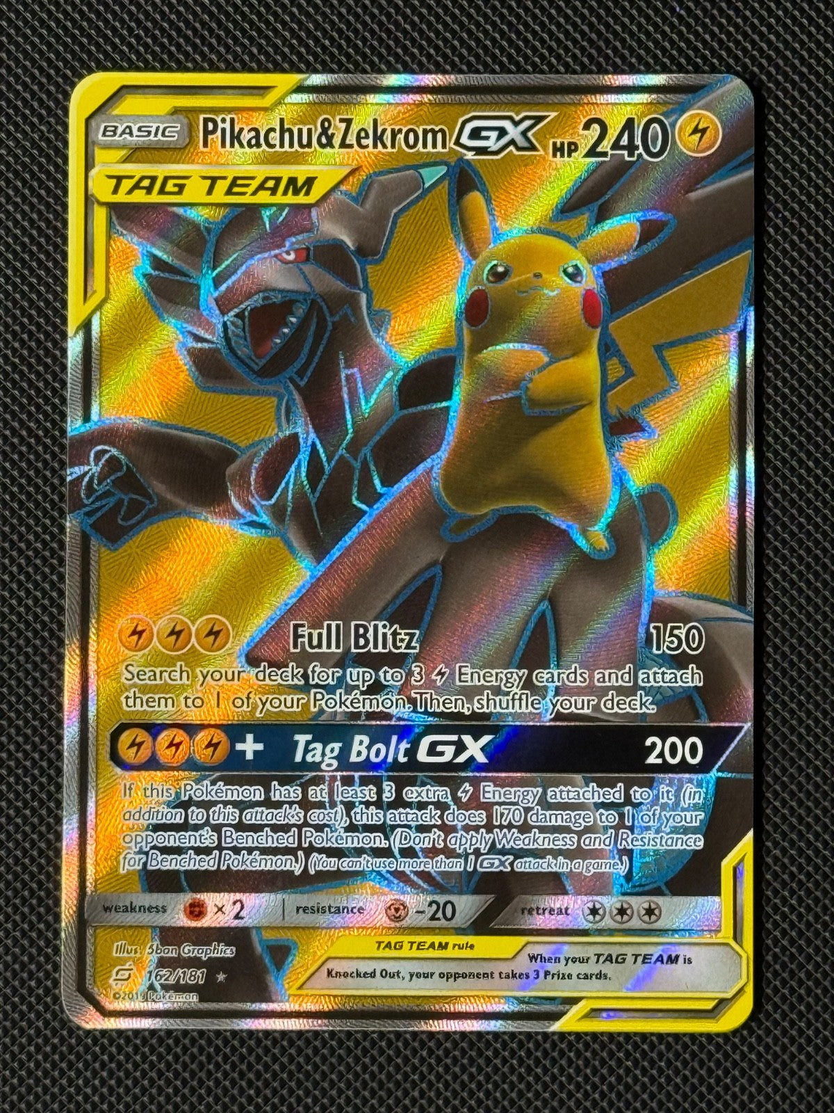 Pikachu & Zekrom GX 162/181 Pokémon Card Sun & Moon Team Up Tag Team0