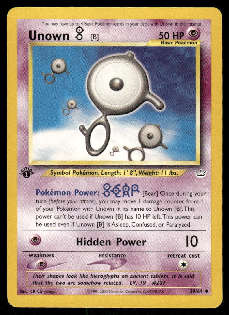 Pokemon Cards Unown [B] 39/64 1ST EDITION Neo Revelation Uncommon NM0