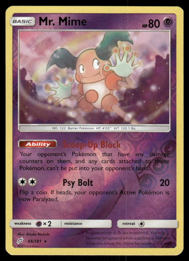 Pokemon Cards Mr. Mime 66/181 Reverse Holo Team Up Sun & Moon NM0