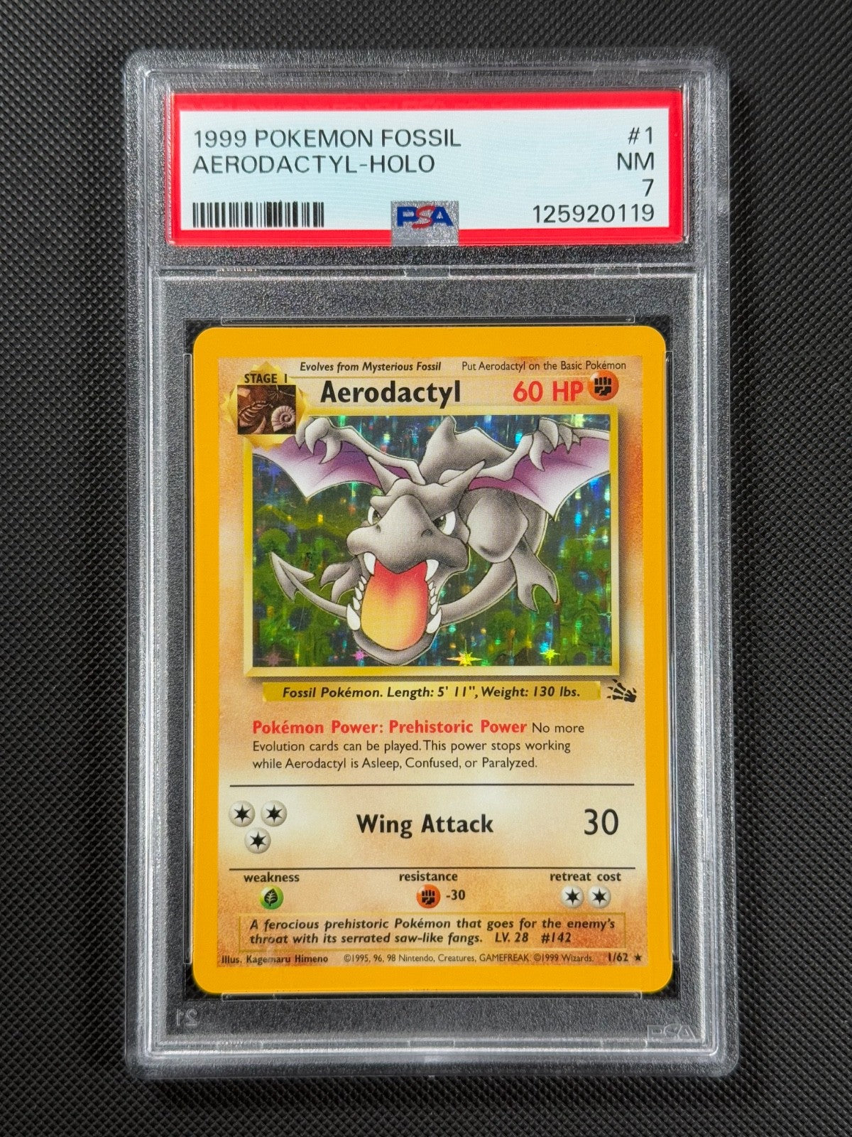 PSA 7 Aerodactyl 1/62 HOLO Pokémon Card WOTC Fossil Rare Holo NM0