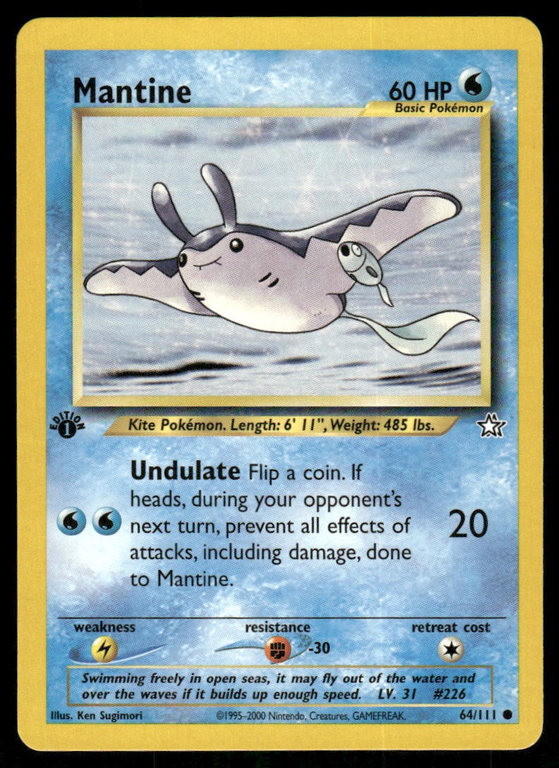 Pokemon Cards Mantine 64/111 1ST EDITION Neo Genesis WOTC Common NM0