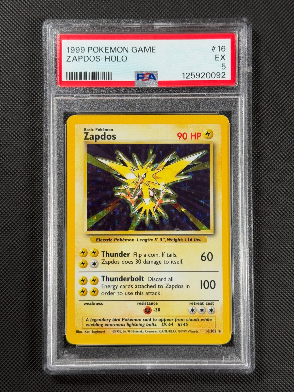 PSA 5 Zapdos 16/102 HOLO Pokémon Card WOTC Base Set Rare Holo EX0