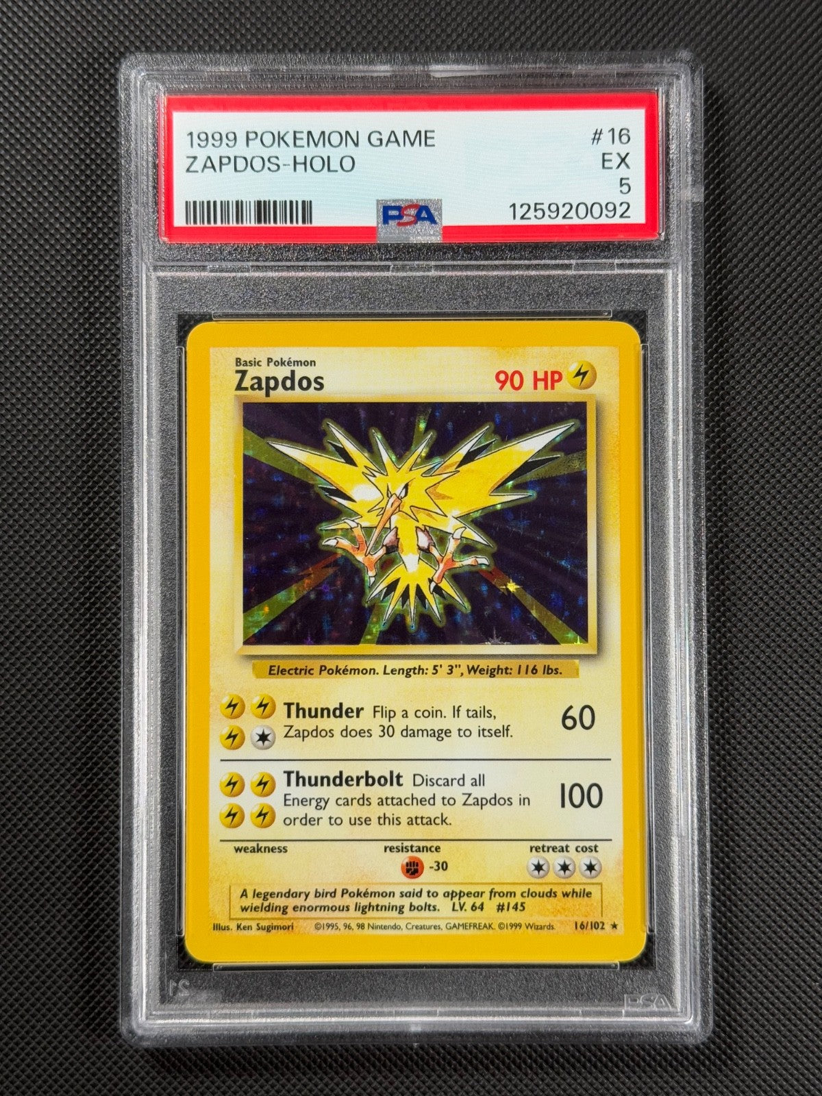 PSA 5 Zapdos 16/102 HOLO Pokémon Card WOTC Base Set Rare Holo EX0