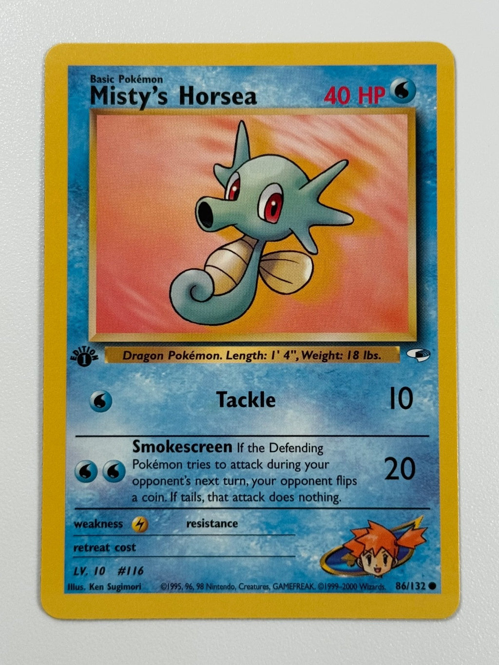 Pokémon Cards Misty's Horsea 86/132 1ST EDITION Gym Heroes WOTC Common0