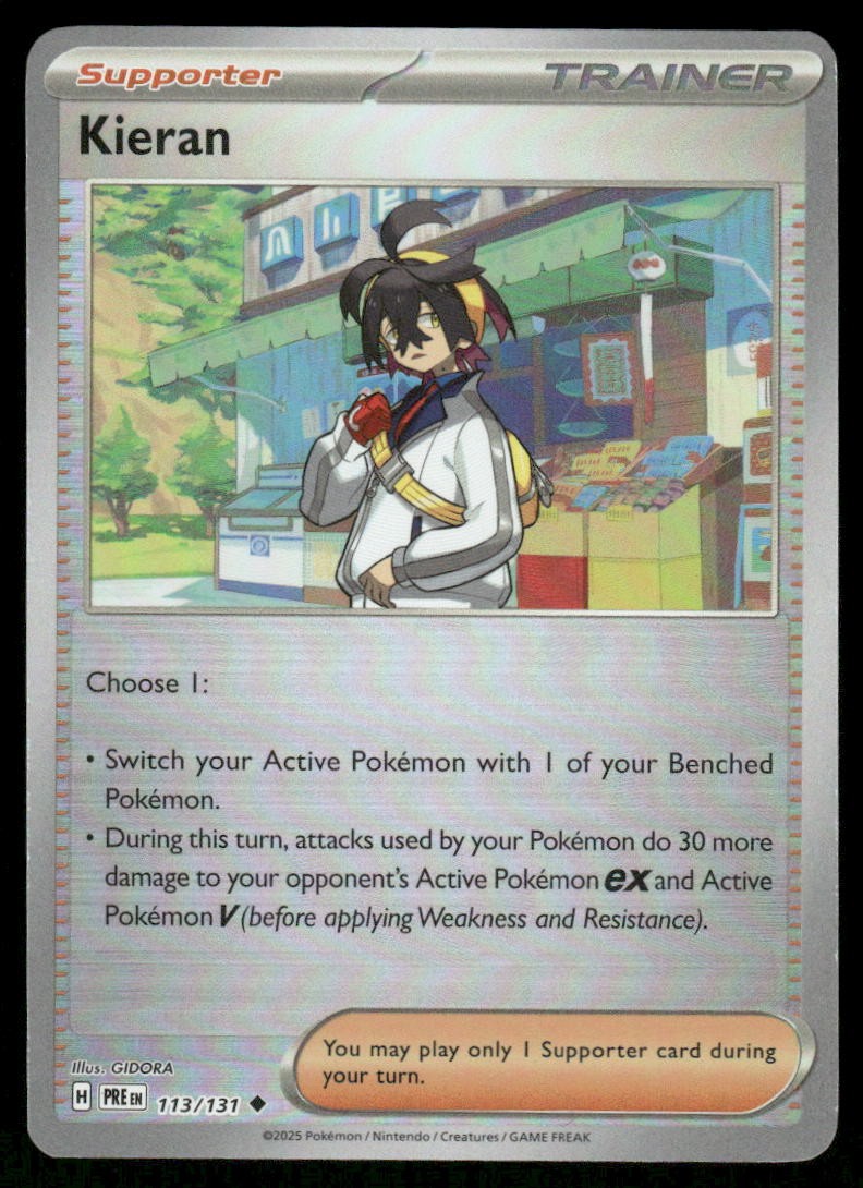 Pokemon Cards Kieran 113/131 Reverse Holo Prismatic Evolutions Pokeball NM *10
