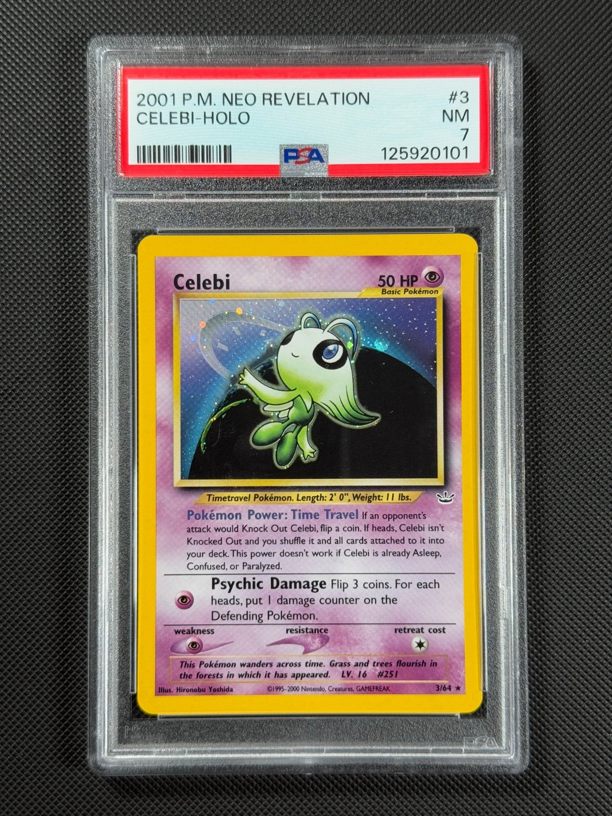 PSA 7 Celebi 3/64 HOLO Pokémon Card WOTC Neo Revelation Rare Holo NM0