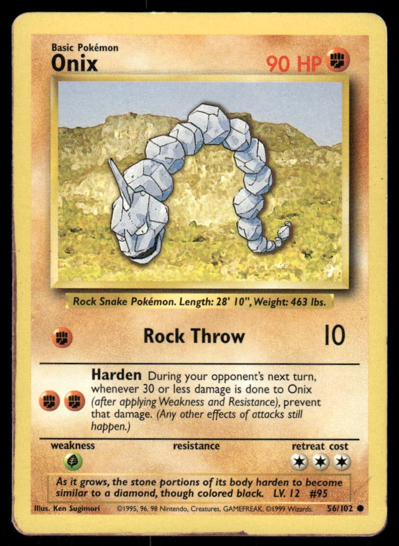 Pokemon Cards Onix 56/102 UNLIMITED Base Set WOTC Common LP0