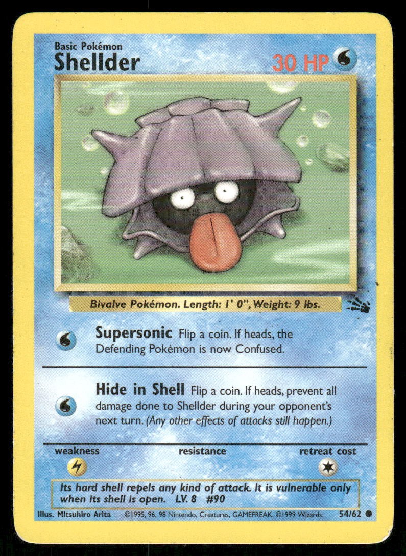 Pokemon Cards Shellder 54/62 UNLIMITED Fossil WOTC Common LP0