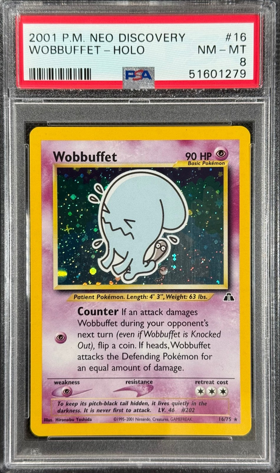 Pokemon Card Wobbuffet 16/75 Holo Neo Discovery WOTC PSA 80