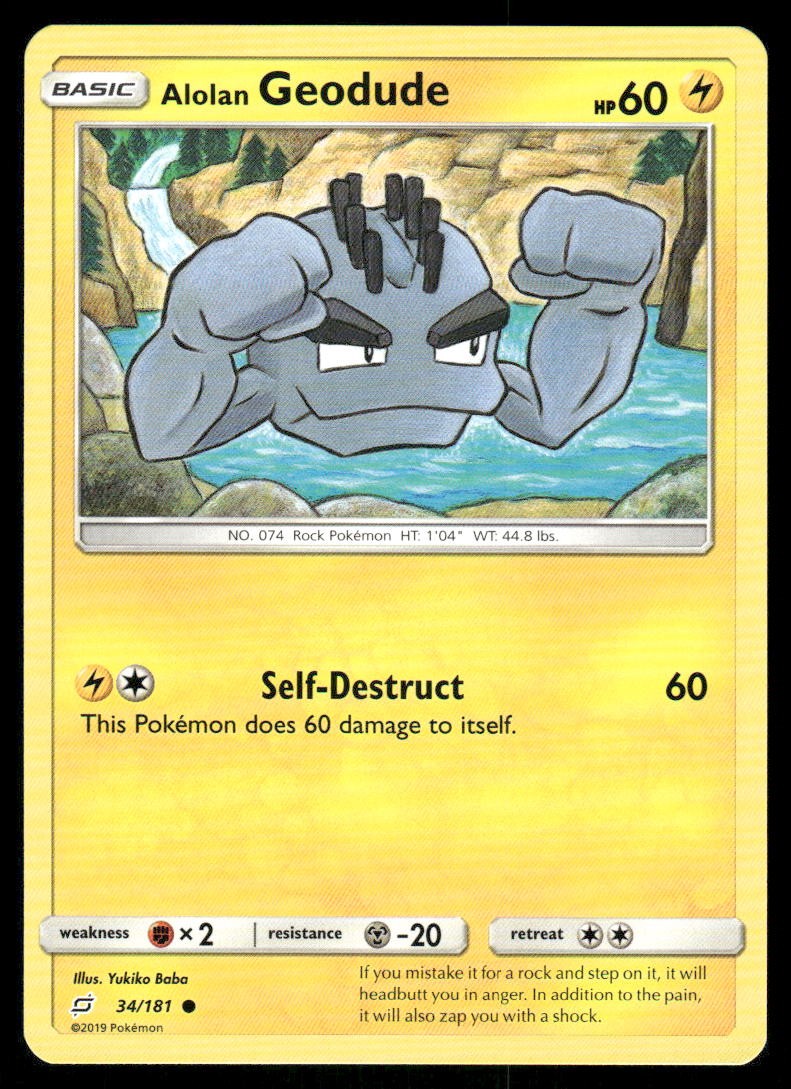 Pokemon Cards Alolan Geodude 34/181 Team Up Sun & Moon Common NM0