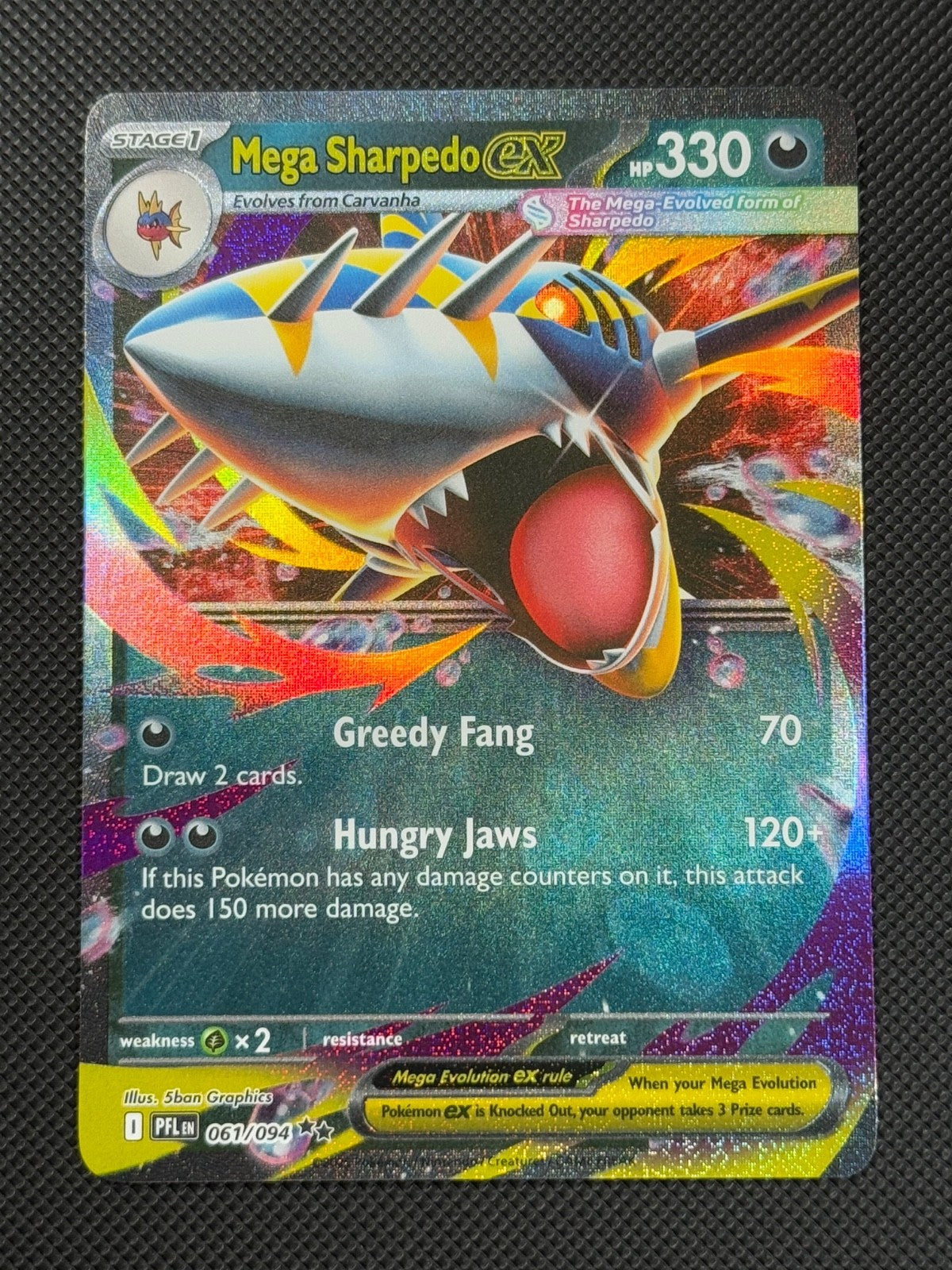 Mega Sharpedo ex 061/094 Pokémon Card Mega Phantasmal Flames Holo Rare *30