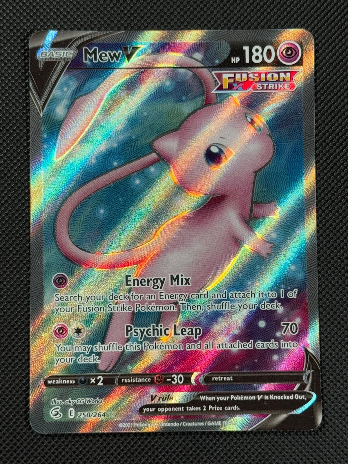 Mew V 250/264 FULL ART Pokémon Card SWSH Fusion Strike Holo Rare0