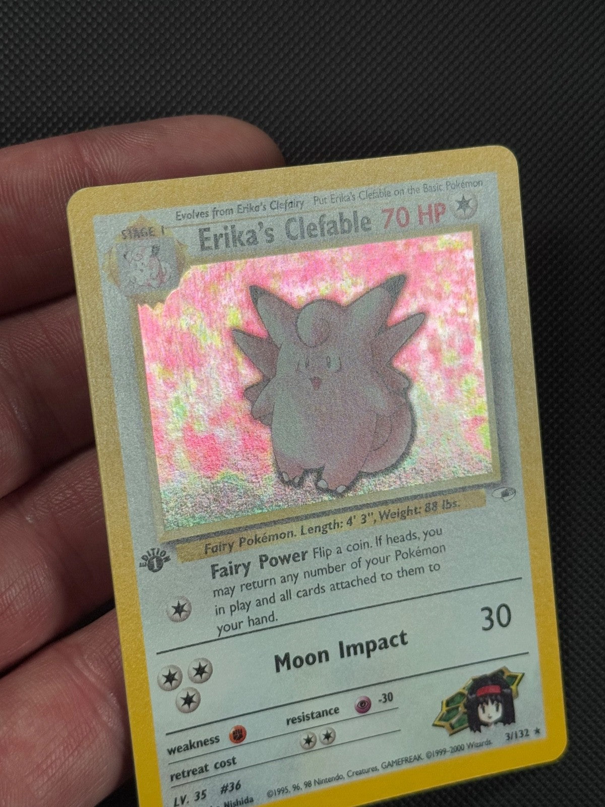 Pokémon Cards Erika's Clefable 3/132 1ST EDITION Gym Heroes WOTC Holo Rare4