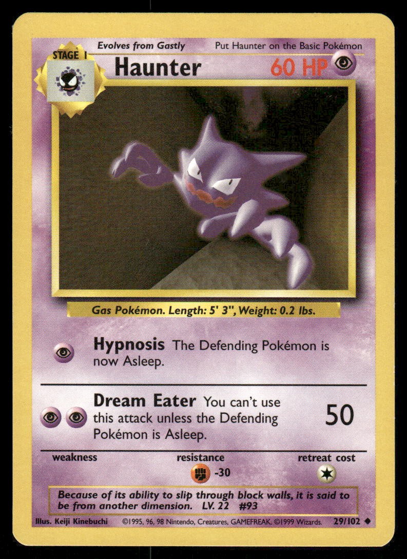 Pokemon Cards Haunter 29/102 UNLIMITED Base Set WOTC Uncommon LP0