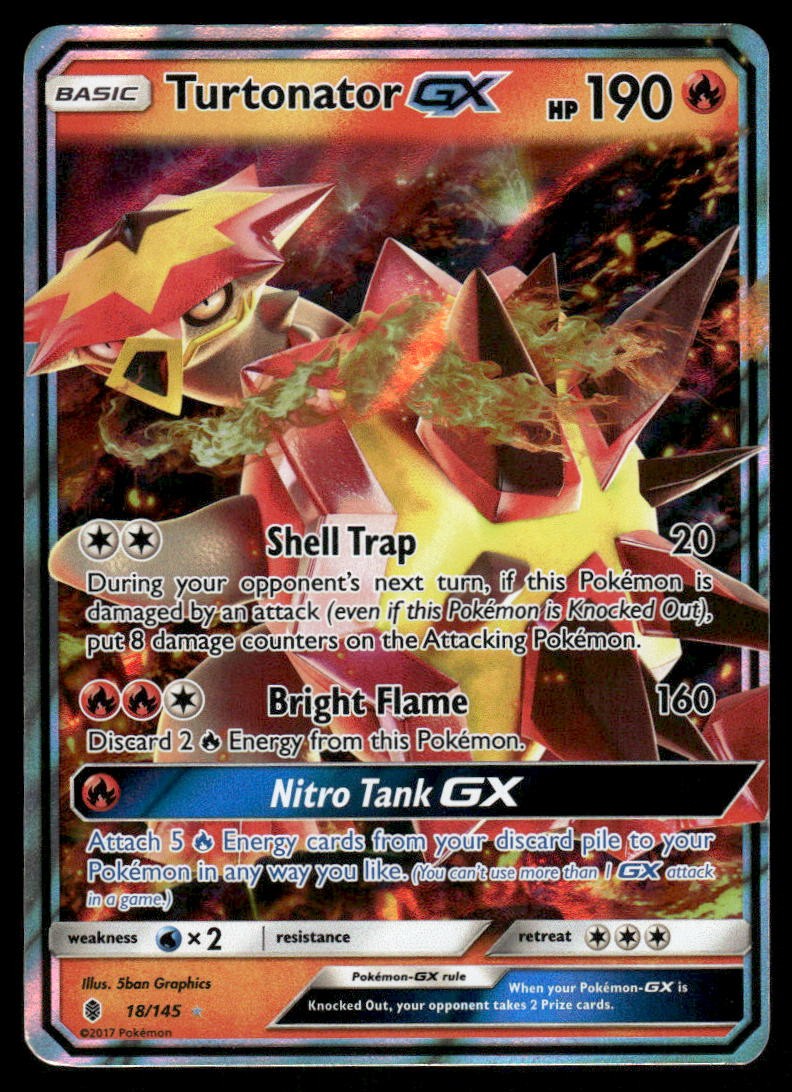 Pokemon Cards Turtonator GX 18/145 Guardians Rising Holo Rare GX NM0