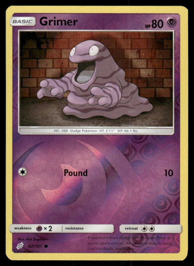 Pokemon Cards Grimer 62/181 Reverse Holo Team Up Sun & Moon NM0